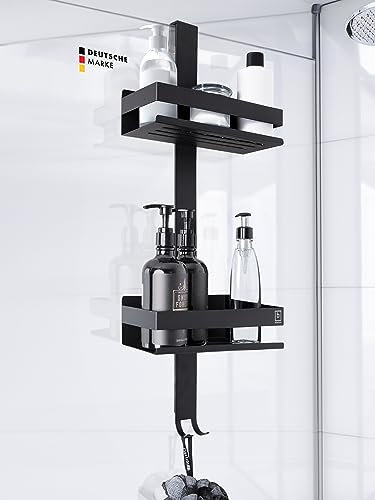 BENKSTEIN Mensola per doccia da appendere, colore nero, con 2 cesti per doccia, da appendere, salvaspazio, cestino per doccia, in acciaio inox, supporto per shampoo