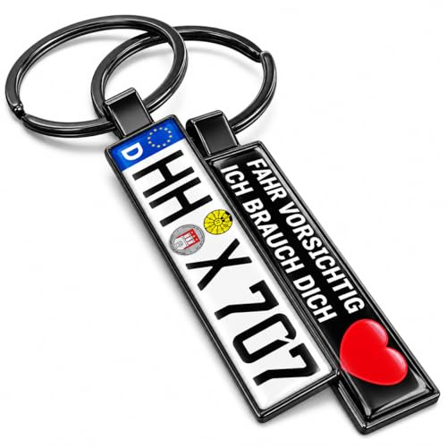 SONZE Personalisierter Schlüsselanhänger Kennzeichen mit Wunschdesign: Nummernschild, Name oder Foto | Persönliche Geschenke für Männer, Autofahrer & Auto-Fans Geschenkidee