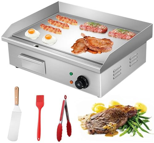 RUYICZB Plancha Eléctrica 3000 W De Asar De Acero Inoxidable 54 X 29 Cm Parrilla Barbacoa Eléctrica 50-300 Grados C para Panqueques, Tocino Crujiente, Queso Asado, Desayunos Ricos, Platos Fritos