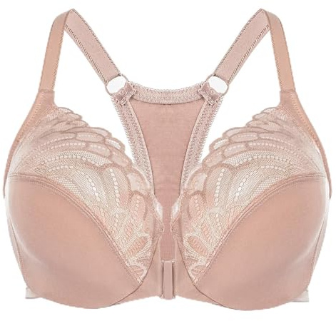 MELENECA Women's Racerback Front Fastening Lace Unlined Plus Size Underwire Bra