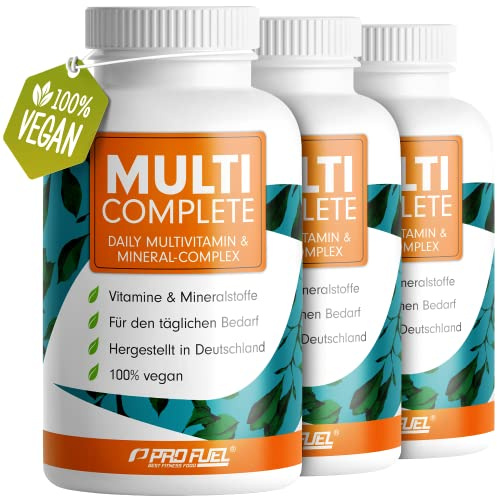 Vegane Vitamine & Mineralstoffe 3x180 Kapseln - MULTI COMPLETE Multivitamin & Mineral-Komplex vegan: Vitamin A, B2, B12, D3, K2, Folsäure, Calcium, Magnesium, Zink, Eisen, Selen, Jod - 6 Monats-Vorrat