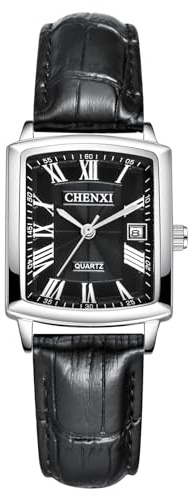 JewelryWe Paar Uhren Vintage Partner Freundschaft Leder Armband Uhr Analog Quarz Armbanduhr Klassische Rechteckige lässige Uhr mit Römischen Ziffern Zifferblatt Geschenk für Herren Damen