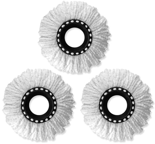 Msxenophile 3 Pack Mop Heads Replacement, 360° Spin Mop Heads Standard Mop Head, Universal Spin Mop Heads Replacement, Spin Mop Replacement Mop Heads Commercial and Home Use (Round Mop Head)