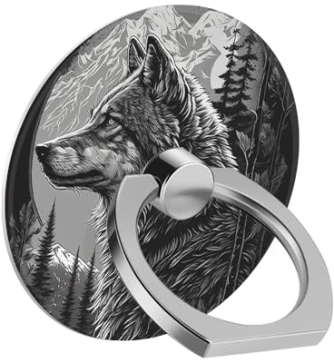 Bvkilrvc Phone Ring Holder Grip, Wolf Cell Phone Ring 360 Rotate Metal Finger Ring Socket Grip Kickstand Compatible with iPhone Samsung Galaxy LG Google Pixel iPad