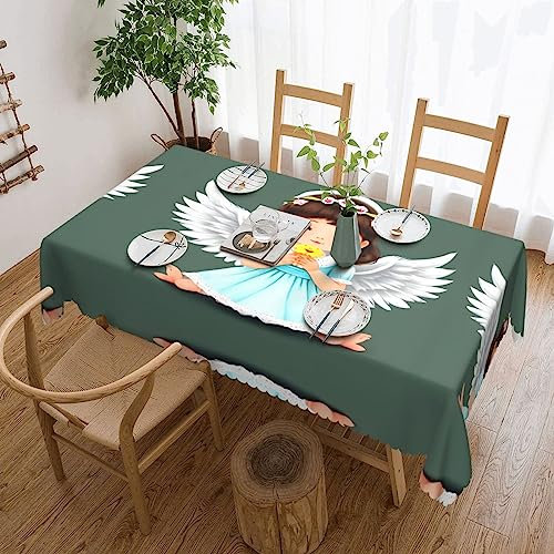 yefan Rechteckige Tischdecke mit süßem kleinen Engel, 183 x 137 cm, waschbare Polyester-Tischdecke für Esstisch, Partys, Veranstaltungen usw.