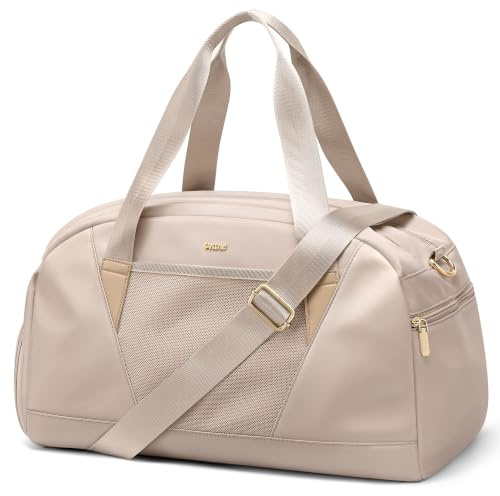 VNINE Sporttasche Damen mit Schuhfach – Leichte Handgepäck Tasche, wasserdichte Weekender Bag & Schwimmtasche für Reise, Gym & Krankenhaus Beige