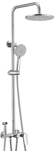 BiaoTeng Colonne de Douche avec Mitigeur Murale Monocommande Robinet de Baignoire Douchette à Main 4 Modes Ensemble de Robinet de Douche Argent
