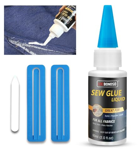 LOCBONDSO 60ml Colla tessile per tessuti Extra Strong Stitch Grip Adatta per tessuti, cotone, pelle, jeans, flanella, denim, poliestere, riparazione bambole, asciugatura 24 ore