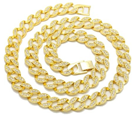 Calefee Halskette Iced Out 51 cm, Panzerkette Mann 15mm Breit Hip Hop Ketten Männer Ohne Anhänger Modeschmuck