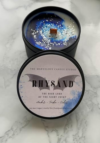 Rhysand Candle Officially Licensed by Sarah J Maas | ACOTAR Merch | A Court of Thorns and Roses Vegan Wood Wick Handmade Candle | Bookish Candle | Book Lover Gifts (4oz Candle)