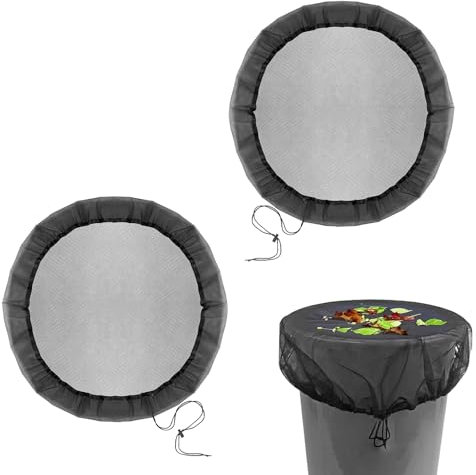 2 Pezzi Copertura per Barile da Pioggia 60 cm Rete per Acqua Regolabile Anti Insetti Cadono con Cordicella di Trazione per Secchio di raccolta dell'Acqua