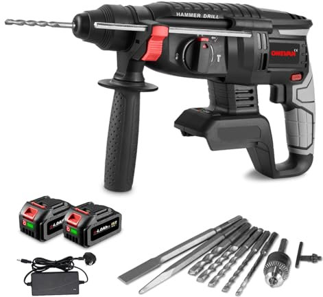 Cordless Electric Hammer Drill - 650W SDS-Plus Heavy Duty Rotary Hammer Drill, 4-Speed Power Tools with Anti-Vibration Handle (Black)
