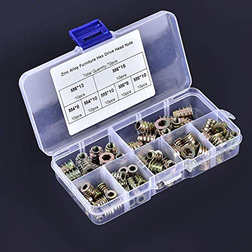70st M4/m5/m6 Zinklegering Insatta Muttrar, TräInsats Nötter Hex Drivhuvud Mutter Insatt Muttrar Insats Mutter, Wasserwaage Blasmöbler Hex Drivhuvud Insert Muttrar Set