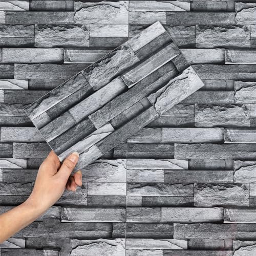 Hode Klebefliesen Küche Bad Selbstklebende Fliesen Klebefolie | Grau Ziegel Steinoptik 15x30cm 24 Pcs Küchenrückwand Fliesen Selbstklebend Fliesensticker Badezimmer Fliesenoptik