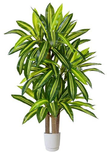 Warmplants Artificial Dracaena Tree 5ft, Fake Yucca Plant with White Planter and Lifelike Leaves, Faux Dracaena Tall Floor Trees for Home Office Garden Décor