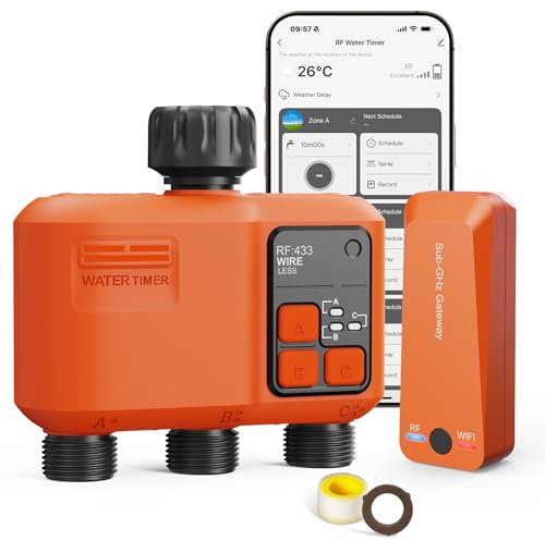XinFuture Smart WLAN Bewässerungscomputer 3 Ausgänge mit 300 Meter RF,WiFi Super-Abdeckung,Bewässerungssystem Garten mit Regenverzögerung, App & Sprachsteuerung,Wasser Zeitschaltuhr Automatischem