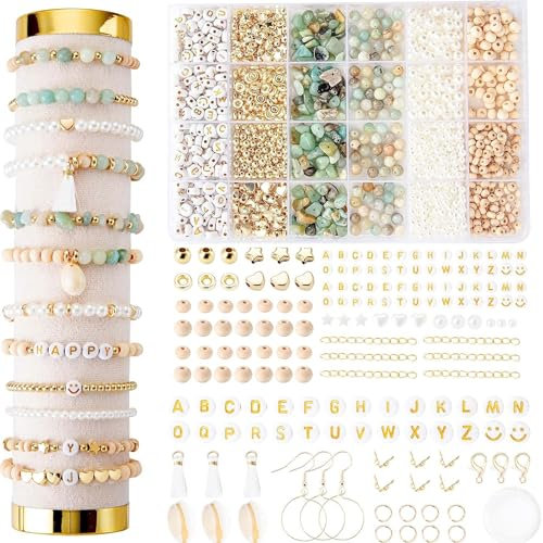 Amazonit Natürliche Perlen für Armbänder, DIY Armband Perlen Edelstein Zum Auffädeln Kit Perlenset Beads Armbänder Schmuck armbänder Selber Machen Set Schmuckherstellung Kit für Erwachsene Kinder