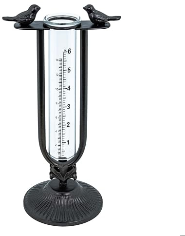 Haushalt International Regenmesser aus Glas mit Standfuß mit 2 Vögel 57313