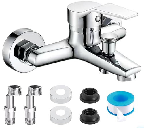 KUWUNG Badewannenarmatur, Mischbatterie Badewanne, Armatur Badewanne Einhebel, Wandmontage Wasserhahn Badewanne, für Badewannen Und Duschen
