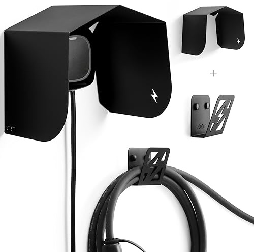 Electric Car Charger Cover, Roof, Protector, Awning, Accessory, Tent, Protection Kit, Shelter, Awning, Structure, Shed, Stand (Black Roof + EV Cable Holder)