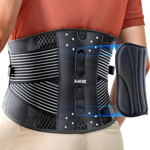 Rakiie Tutore lombare sottile, 6 supporti lombari in metallo per uomini e donne, supporto lombare leggero con cuscinetto 3D, cintura traspirante per ernia del disco, sollievo dal dolore alla sciatica