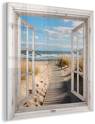 MuchoWow© Glasbilder Wohnzimmer Deko Modern Wandbild Kunstdruck auf Glas | 50x50 cm - Bild Schlafzimmer über Bett Room Decor Geschenke Fenster - Meer - Küste - Natur - Fensterblick - Wattenmeer