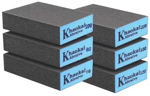 6 Pack Sanding Sponges, Wet And Dry Sandpaper Sponges | 60/80/100/120/180/220 Grits Blocks, Assorted Grits For Wood, Metal, Walls And Curved Surfaces