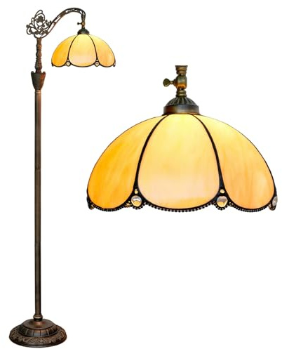 BOTOWI Lámpara de pie Estilo Tiffany Lámpara de Vidrio Manchado Lámpara arqueada 12X18X63 Pulgadas Cuello de Cisne Esquina Ajustable Luz de Lectura de pie Decoración Dormitorio Sala de Estar,Amarillo