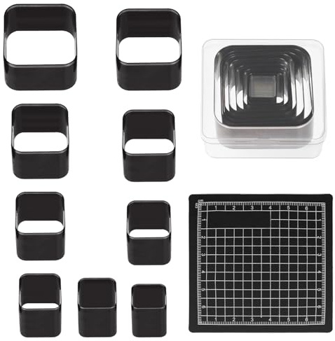Mardatt Lot de 10 outils de poinçonnage pour cuir de forme carrée 15, 20, 25, 30, 35, 40, 45, 50, 55 mm, matrices de découpe pour cuir, kit d'outils de découpe pour travaux manuels