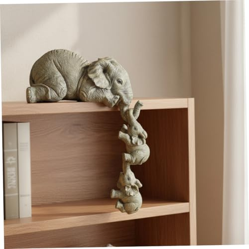 Ferricult Decorazione con elefante, set di statuette in resina con elefante per madre e 2 bambini, commovente ornamento per mensola per soggiorno, scrivania e casa, decorazioni per la casa