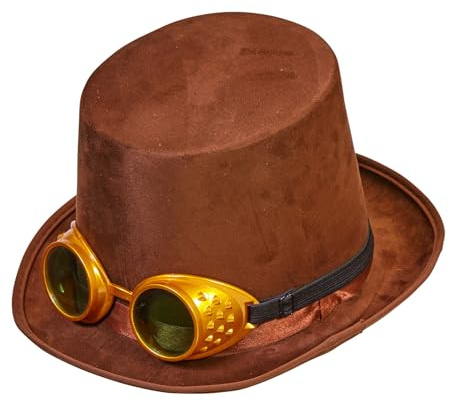 TrendandStylez Steampunk Zylinder Braun mit Schweißerbrille – Hoher Hut für Damen & Herren, dein Kostüm-Accessoire für Zeitreisende, Erfinder, Karneval, Halloween & Mottoparty