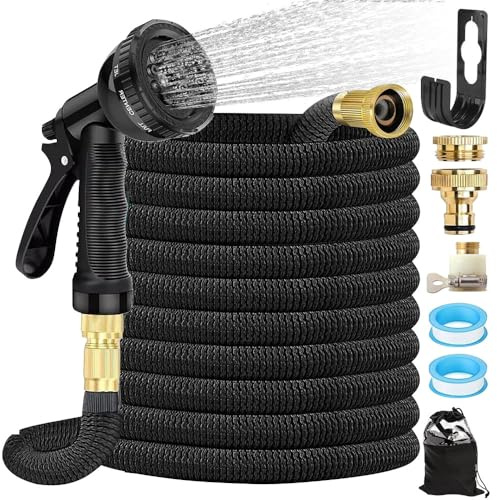 Nzkeuf Tuyau Arrosage Extensible 15m, Tuyau d'Arrosage Extensible avec 8 Modes d'arrosage, Raccord en Laiton 3/4' et 1/2', Sac de Rangement, Pulvérisation Flexible pour Jardin et Lavage de Voiture