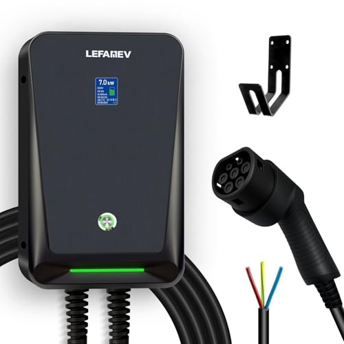 LEFANEV Wallbox 7kW 32A Monofase Tipo 2, Stazione di Ricarica per Auto Elettrica con Display LCD, Cavo 6+1M, Protezione RCD Tipo A + 6mA DC, IP67 per Uso Interno ed Esterno