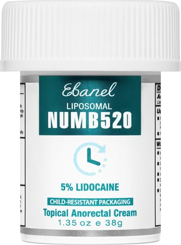 Ebanel 5% Lidocaine Numbing Cream, Pain Relief Burn Itch Numb Cream, Maximum Strength Topical Anesthetic with Allantoin, Vitamin E for Local and Anorectal Uses, Hemorrhoid Treatment, 1.35 Oz