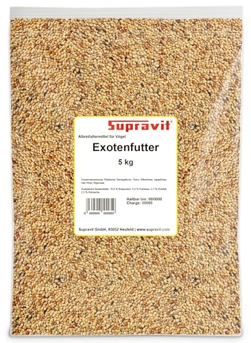 Supravit Exotenfutter 5kg - hochwertiges Mischfutter für exotische Finken - enthält wertvolle Hirse & Saaten I kräftigt das Federkleid & unterstützt die Paarungsbereitschaft beim Vogel…