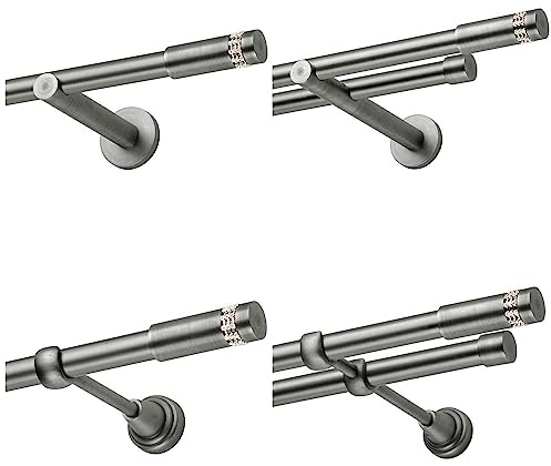 MDEKOR Gardinenstange 200 cm 2-läufig | Vorhangstange für die Wandmontage Silber Grau aus Metall | Gardinenstangenset Ø 19mm | Vorhangstange doppelläufig