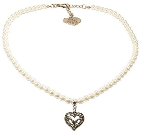 Alpenflüstern Perlen-Trachtenkette Strassherz Hirsch klein - Damen-Trachtenschmuck Dirndlkette Creme-weiß DHK238