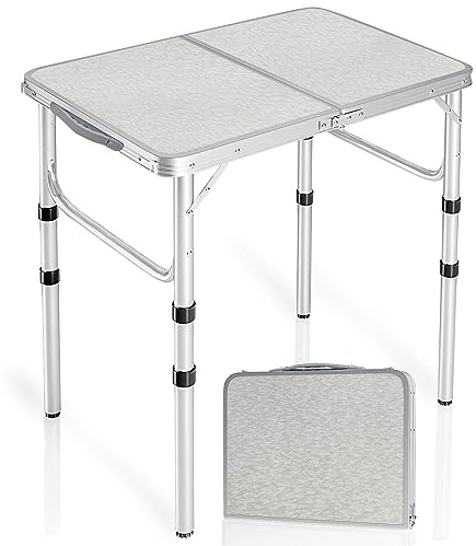 REDCAMP 2ft Folding Camping Table with 3 Adjustable Heights, Portable Foldable Picnic Tables for Outdoor Indoor Kitchen Garden, 3 Heights (26/50/66)