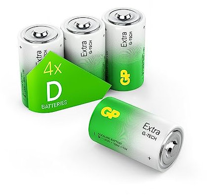 Size/Type D Batteries Pack of 4 LR20 batteries 1.5V by GP Batteries Type D Cell Size Extra Alkaline Batteries ideal for: Toys/Radio’s/Garden equipment