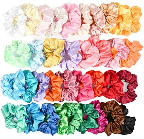 BUYGOO 36 färger silkessatin hårsnoddar för flickor kvinnor kvinnor, starkt elastiskt hårband för hästsvanshållare, färgglada hårsmycken rep scrunchie, enfärgad traceless hårsnoddar