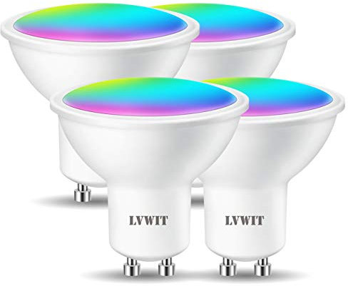 LVWIT GU10 Ampoule Connectée Alexa, 4.9W Smart Ampoule LED Avec WIFI 350Lm, Compatible avec Alexa et Google Assistant,Remplace 35W Ampoule Incandescent, Lot de 4