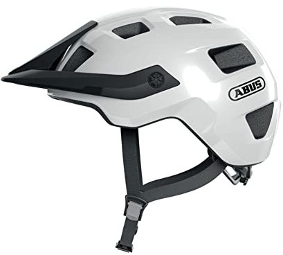 ABUS MTB-Helm MoTrip - robuster Fahrradhelm mit höhenverstellbarem Schirm für Mountainbiker - individuelle Passform - Unisex - Weiß Glänzend, S