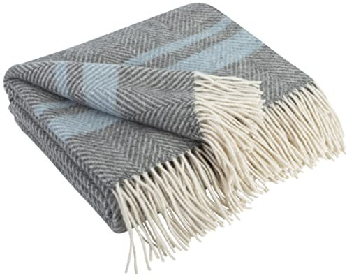 LYHome Coperta in Lana Merinos - Copriletto Plaid per Letto Divano, Singolo Una Piazza e Mezza Matrimoniale, Coperte Per Invernale Estiva Morbida Calda e Grande (140x200 cm, Grigio - Blu Strisce)