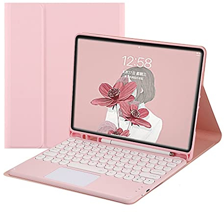 HENGHUI Keyboard Case for Galaxy Tab S6 Lite 10.4 inch 2024/2022/2020, Touchpad Cute Round Key Color Detachable Touch Keyboard Cover with S Pen Holder (Pink)