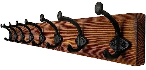 WEBI Garderobenleiste,Wandgarderobe Holz mit 8 Haken Gusseisen,Garderobenhaken Wand Garderobe Hakenleiste,Kleiderhaken Wand für Mäntel,Jacken,Braun