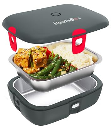FAITRON HeatsBox Style+, Thermobehälter für Essen, Elektrische Lunchbox mit App-Bedienung, Auslaufsichere Lunchbox mit Edelstahl-Innenschale und Transportdeckel, Warmhaltebox für Essen, 102 Watt