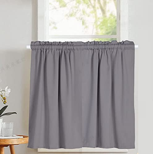 A.Monamour Corta Oscurante Rod Pocket Grigio per Finestra Piccola - Tenda da Cucina Bistrot Caffè Mezza Mantovana a Vetro a Pannello per Porta Armadio Lavandino