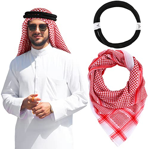Hoolerry Men's Keffiyeh Arab Turban Shemagh Scarf Halloween Red