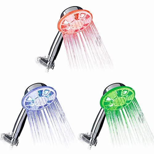 HAC24 LED Duschkopf 3 Farben Ø 13 cm mit Anti-Kalk-Noppen Handbrause Farbwechsel Duschbrause Brausekopf