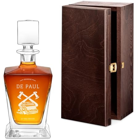 Maverton Carafe à whisky pour homme - 0,8l Décanteur gravé - Avec motif décoratif - Carafe en verre pour connaisseur - avec personnalisation - pour anniversaire - pour lui - boisson
